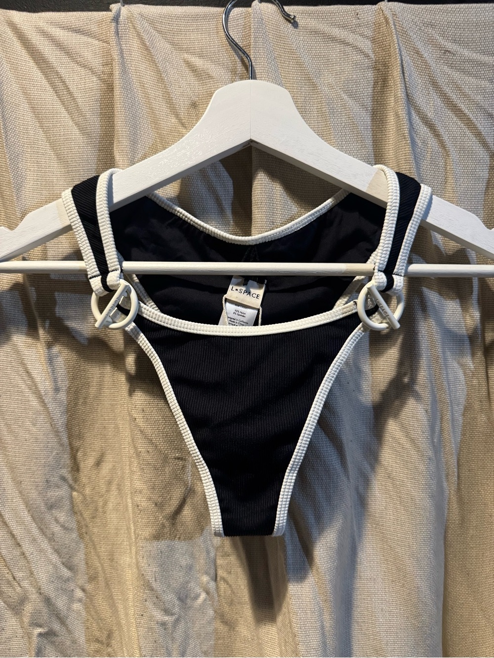 l*space Black Bikini Bottom with White Trim and Ring Accents